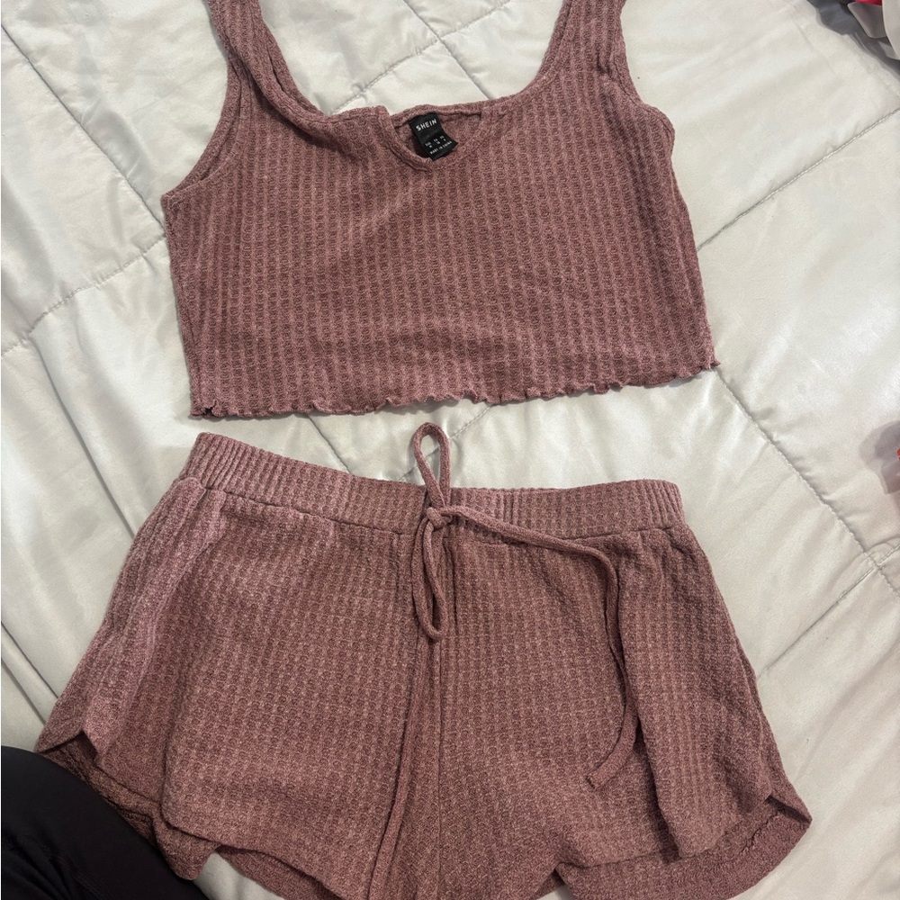 SHEIN Pink Ribbed Pajama Set